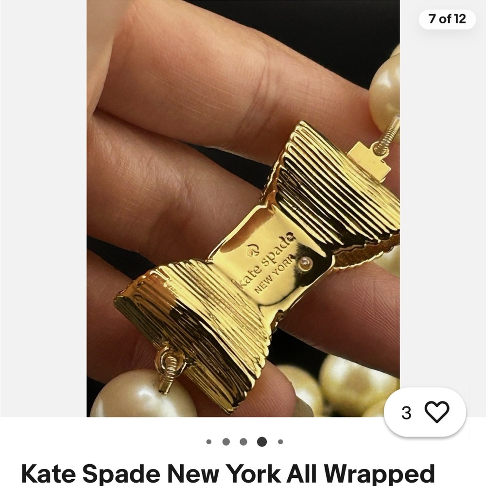 Kate Spade “All Wrapped Up Pearls” Necklace Gold 18" Ribbon Bow BRIDAL w dusty - Picture 9 of 15